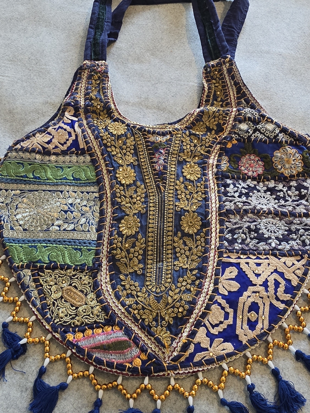 Banjara Embroidered Navy Boho Tote Bag with Gold Accents